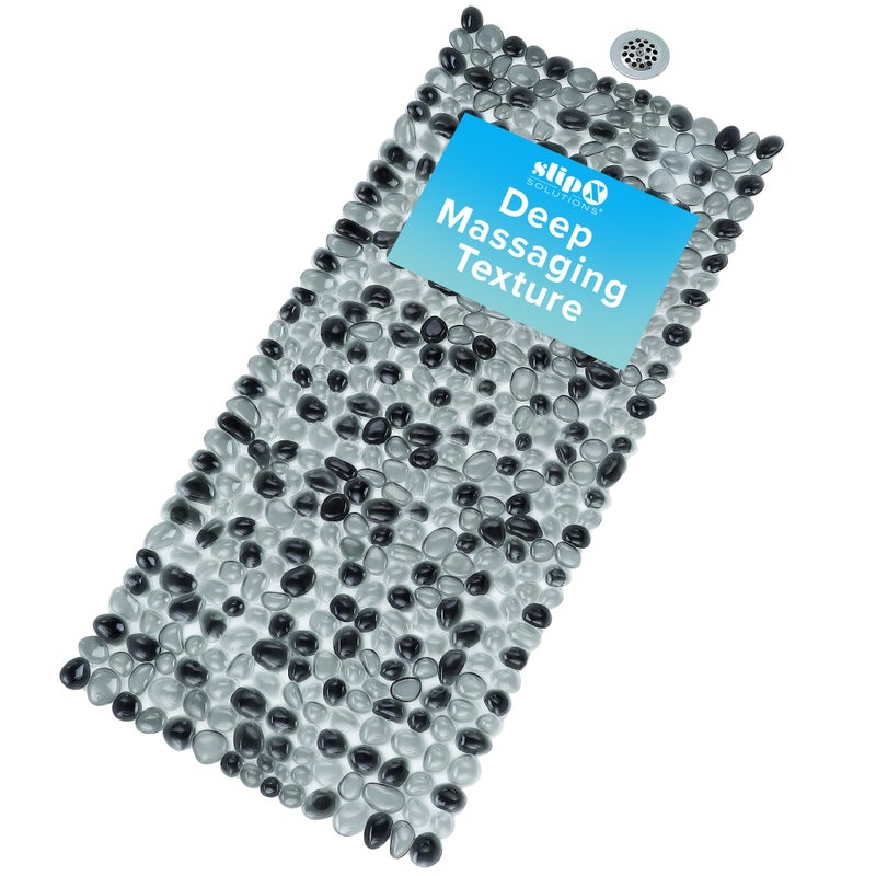 SlipX Solutions Non Slip Pebble Bath Mat for Shower & Bathtub 38x17 | River Rock Look | Accupressure | Massage Bath Mats for Tub | 188 Suction Cups | Machine Washable, Dark Gray Pebbles - Image 1